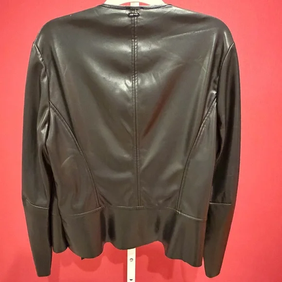 Anne Klein Black Open-Front Faux Leather Jacket